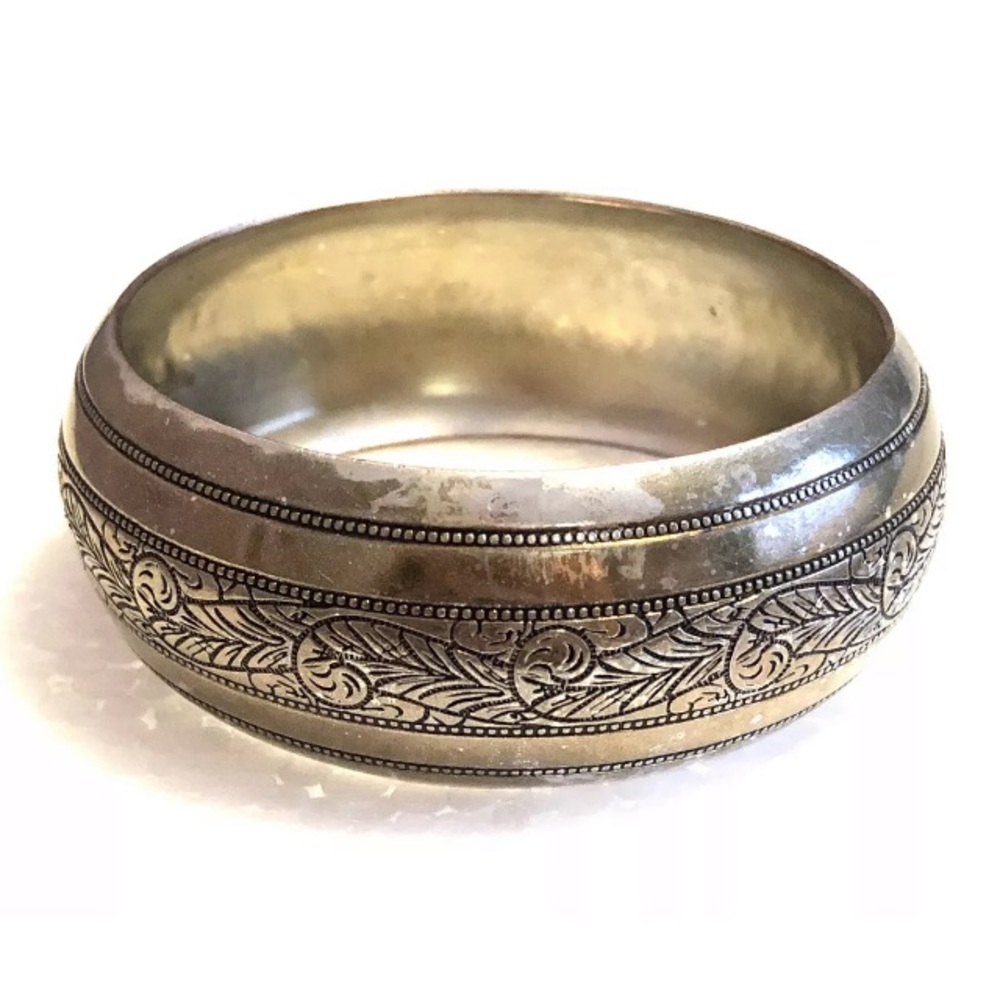 Silver Berber Wide Bangle Bracelet from Morocco
